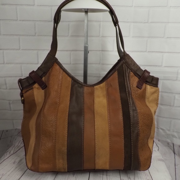 Lucky Brand Handbags - Lucky Brand brown tan patchwork strip leather hobo